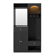 Guardaroba da ingresso con specchio; panca; ganci; vani e LED multicolore; in MDF nero; 100 Ã— 35 Ã— 180 cm
