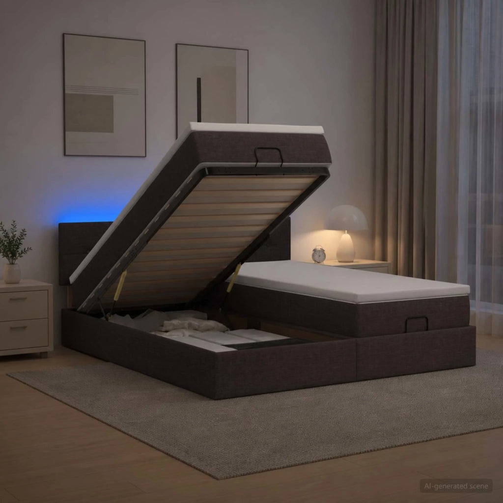 Letto Ottomano con Materasso e LED Marrone Scuro 200 x 200 cm 3457283