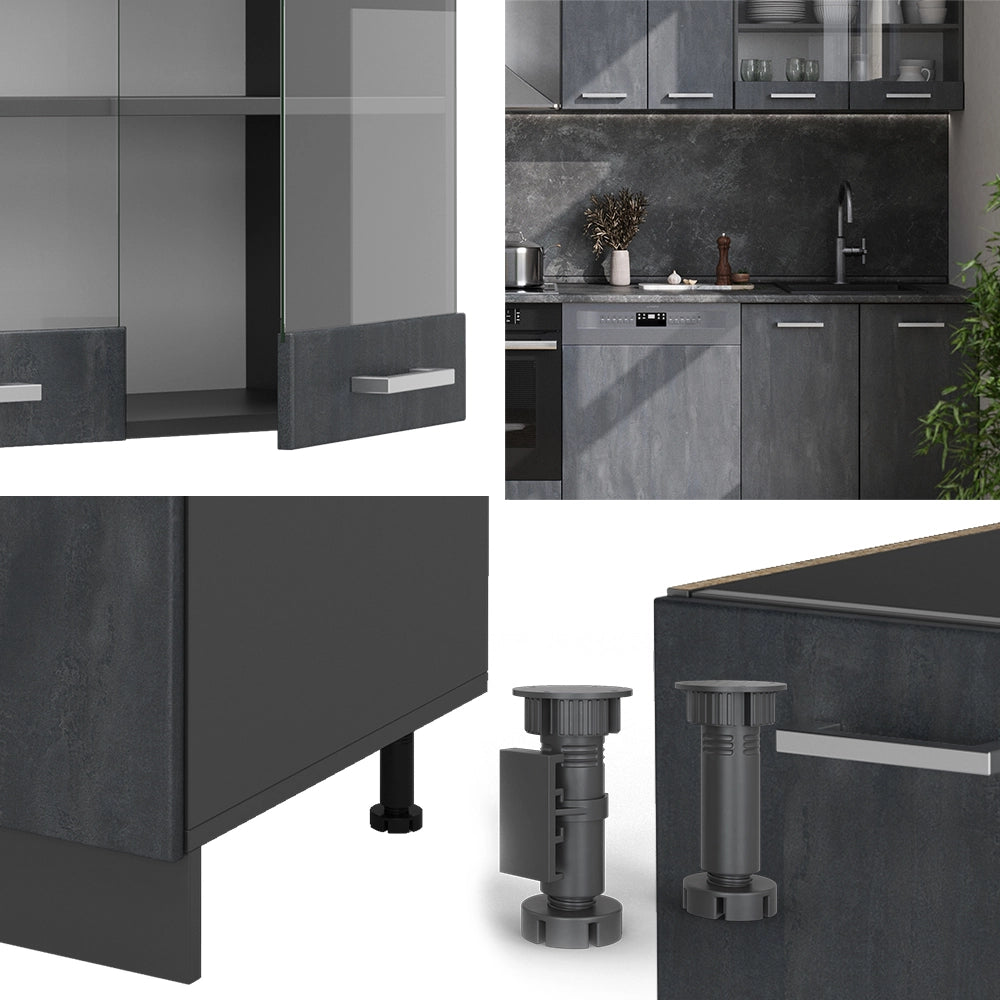 Cucina componibile R-Line Calce nera/Antracite 300 cm PL Marmo Vicco