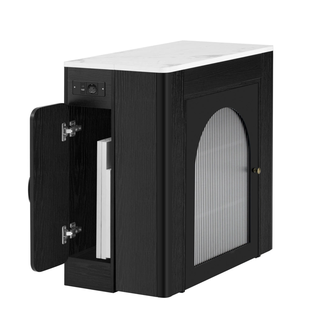 Tavolo allungabile 83x39.6~79.6~119.6~149.6x77 cm con ruote e prese USB Type-C in MDF e vetro bianco e nero