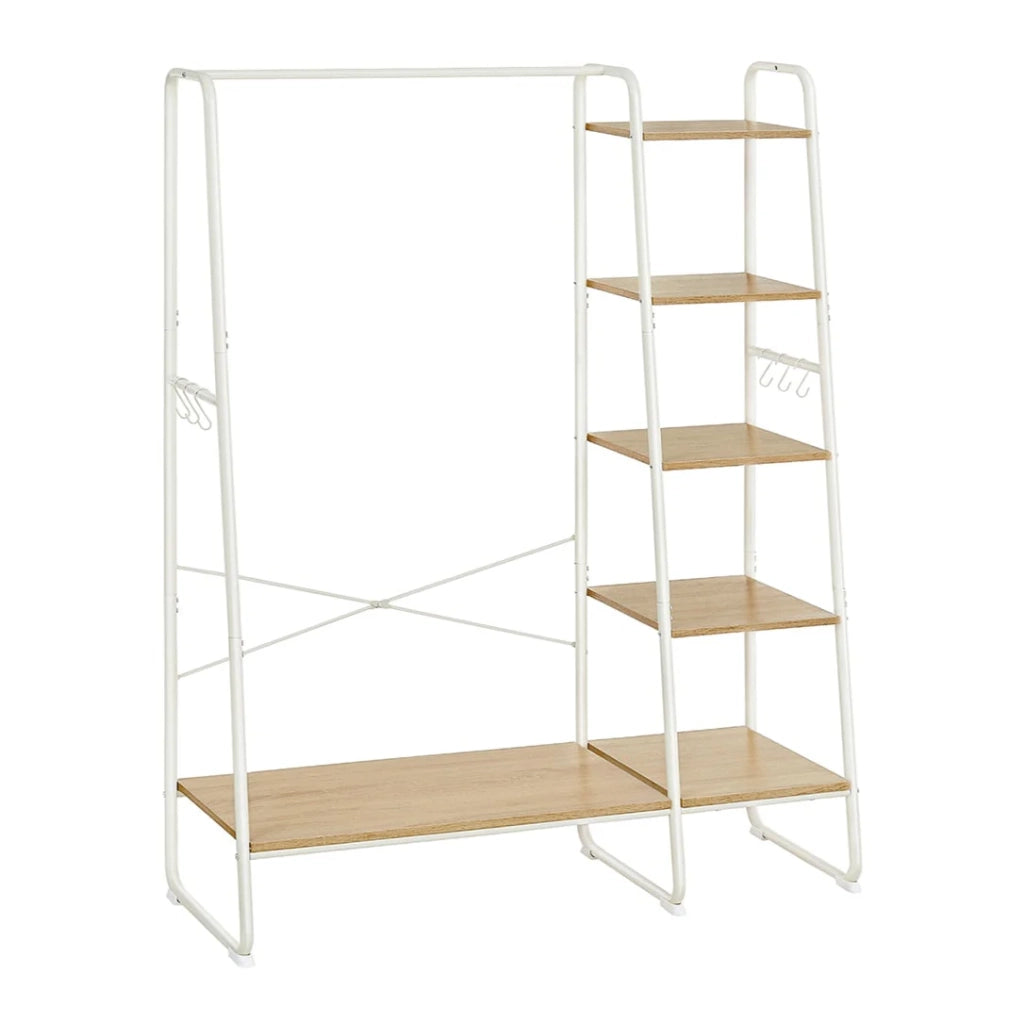 Appendiabiti da terra 45 x 120 x 160 cm scarpiera ingresso/guardaroba con 5 ripiani portaoggetti e 6 ganci per camera da letto soggiorno corridoio stile industriale bianco 12_0007094