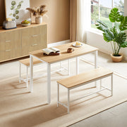 Set tavolo da pranzo con 2 panche 110x60 cm naturale e bianco