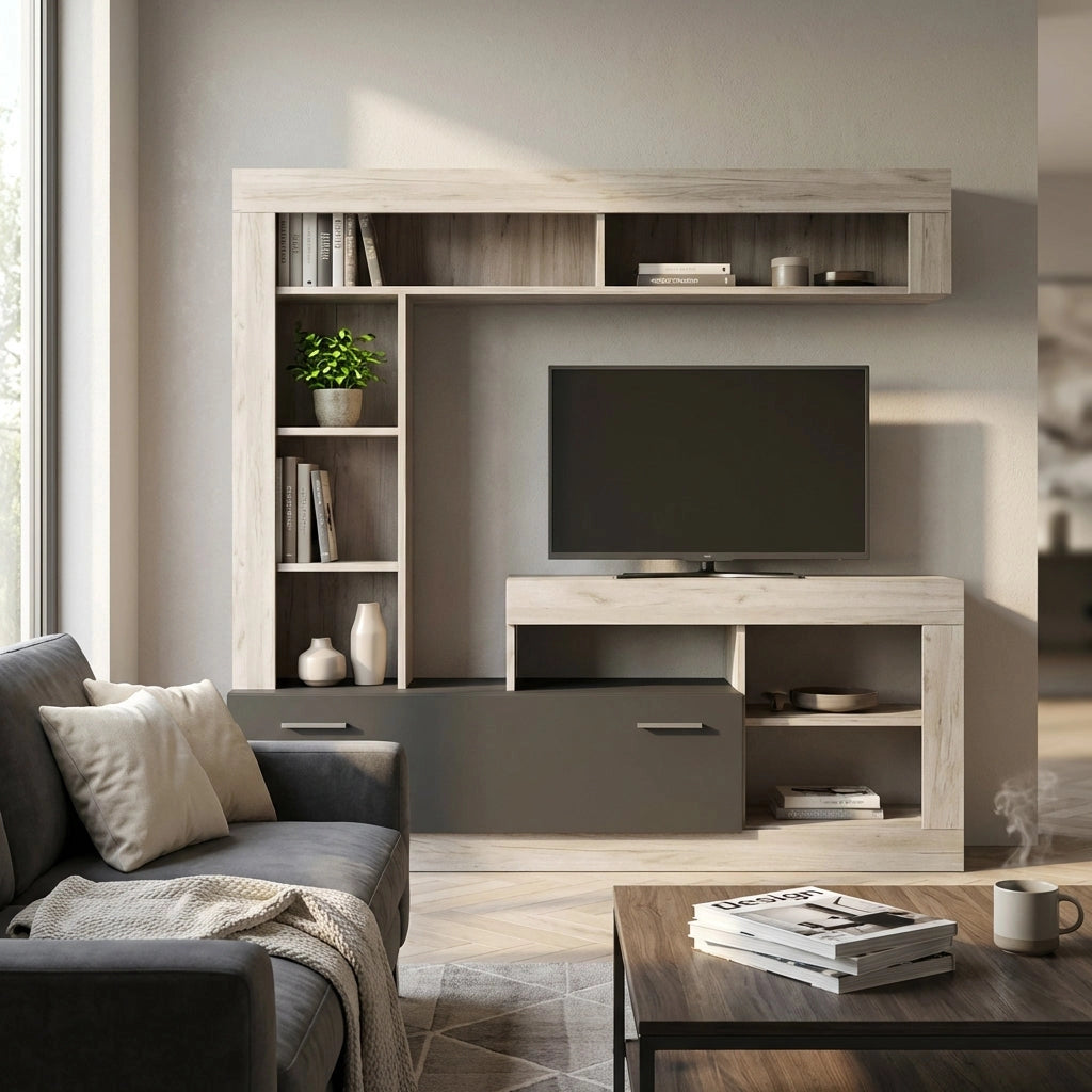 Parete Attrezzata per Soggiorno in Legno Composito cm 185x40x170 - GABE