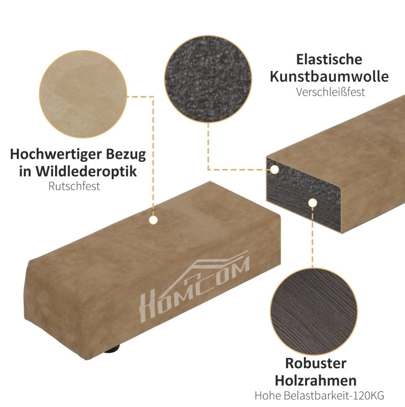 Trave da equilibrio pieghevole in legno con rivestimento in camoscio antiscivolo 210x10x6,5 cm, colore marrone