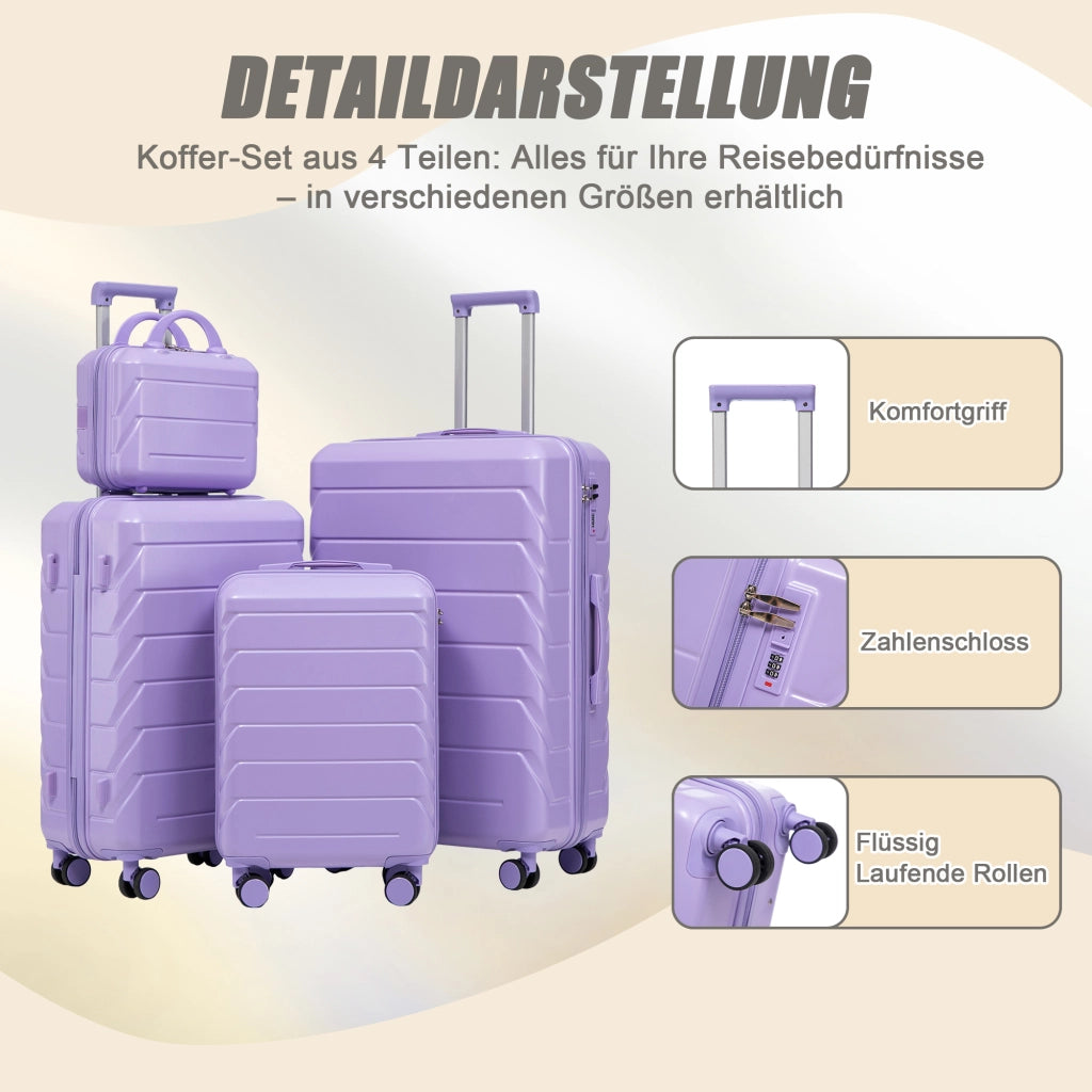 Set di valigie rigide in ABS con trolley a 4 ruote doppie, manico telescopico e borsa cosmetica blu e viola