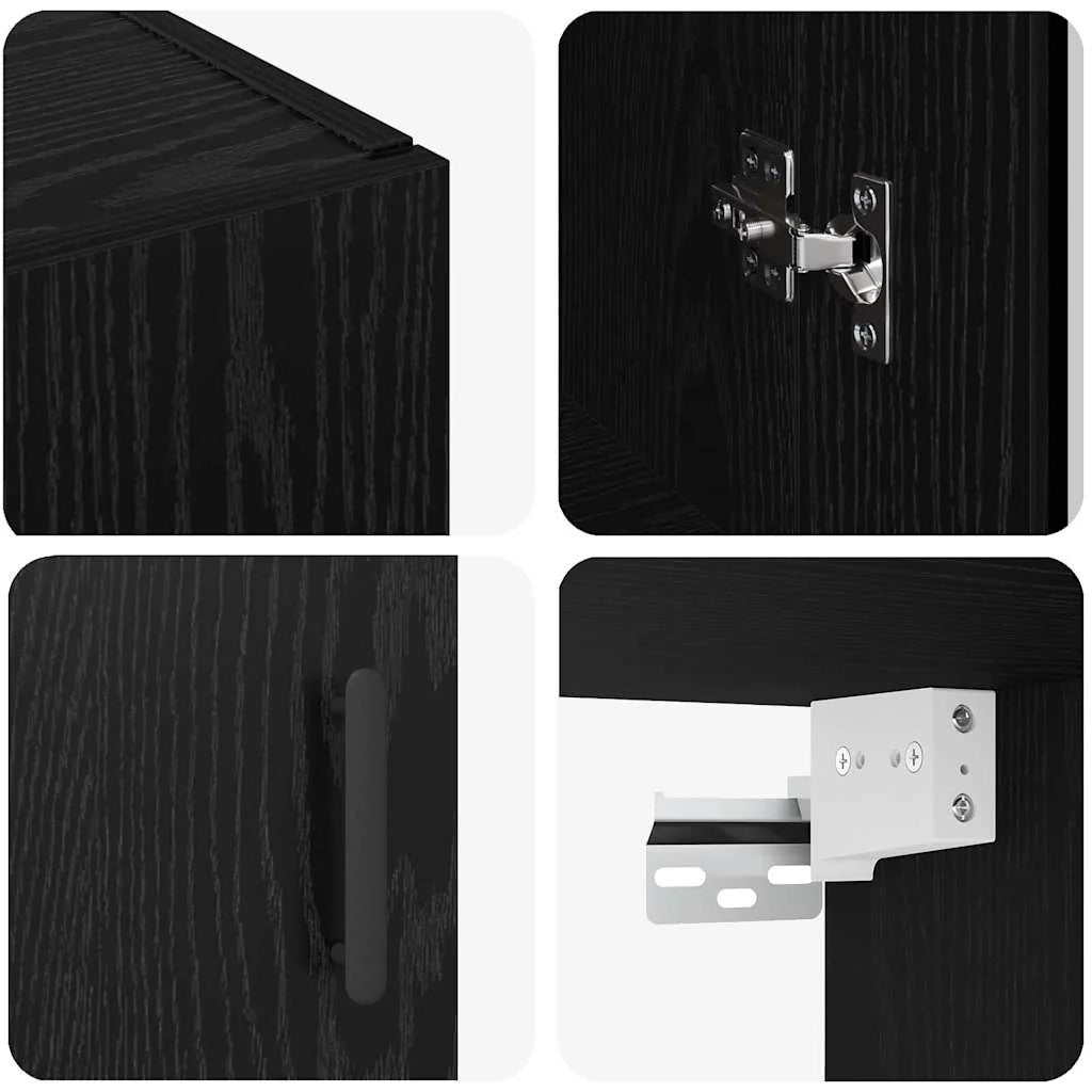Set di 2 mobili da parete moderni con ante in vetro 69,5 x 34 x 90 cm in legno ingegnerizzato rovere nero 02_0056069