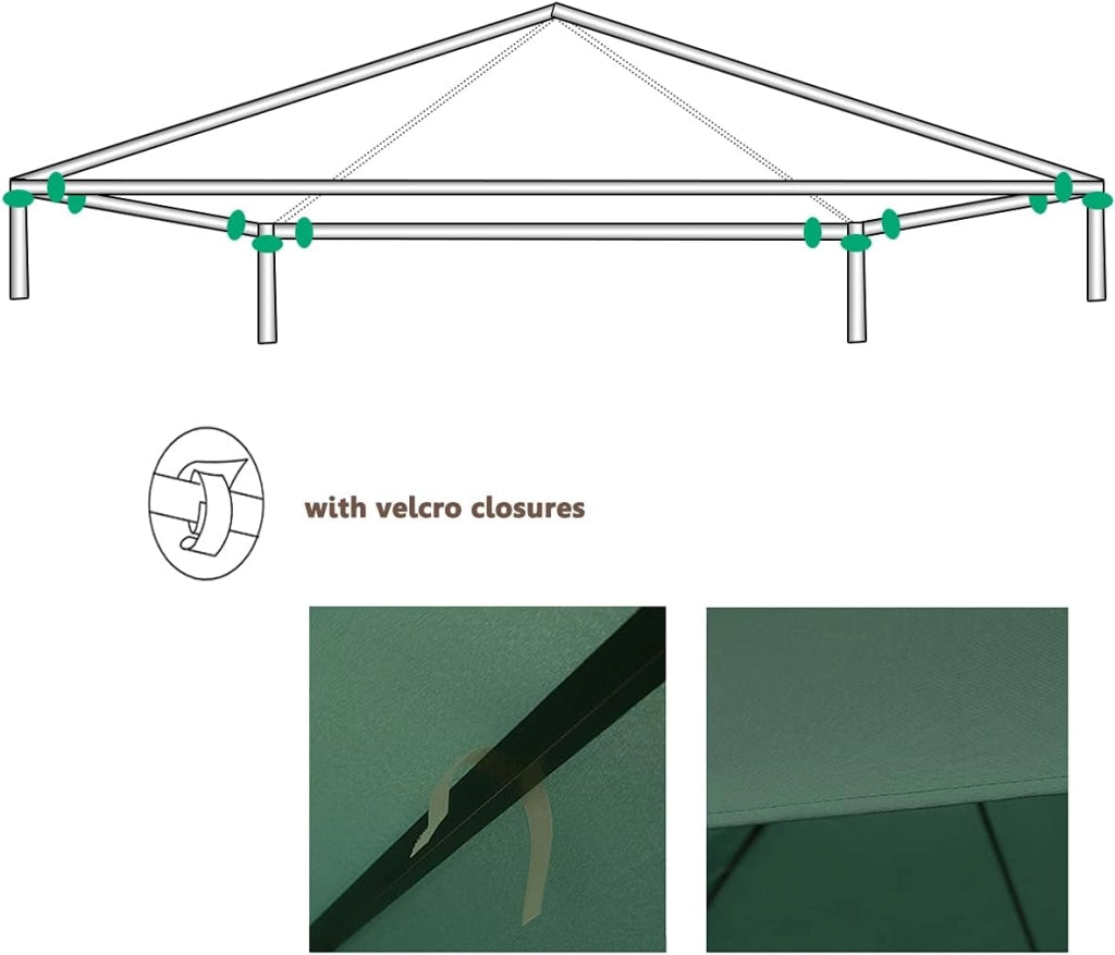 Tetto di Ricambio, per Gazebo Giardino di 3 x 3 M, Doppio/Singolo Strato, in Tessuto Poliestere, Impermeabile e Anti-UV, per Cortile/Spiaggia/Parco, 3 Colori e 2 Stili