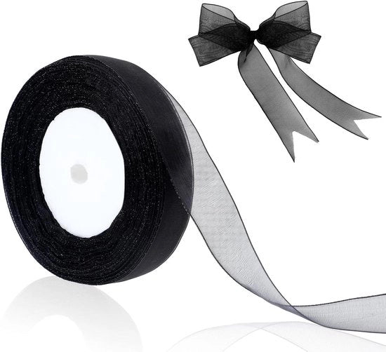 Lint organza trasparente 15 cm 50 metri nero per decorazione DIY accessori di capelli decorazione di festa matrimonio Natale Halloween.