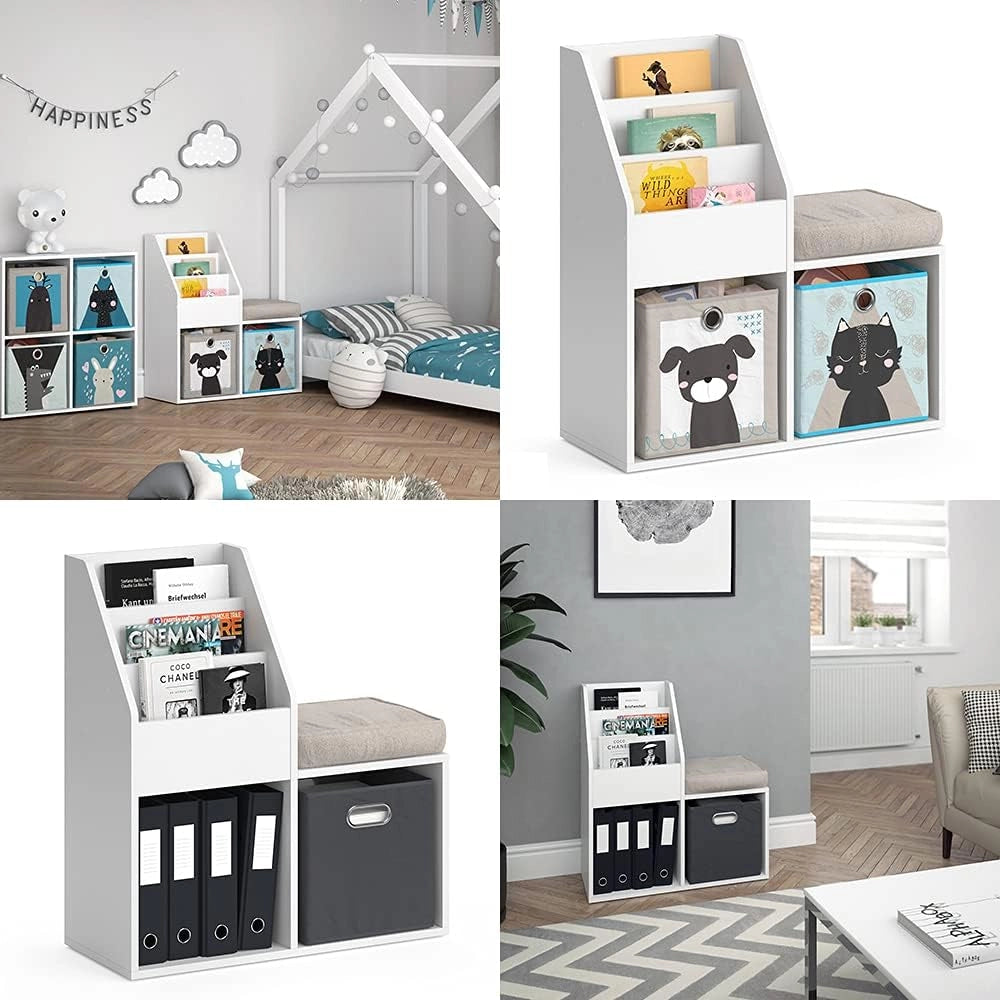 Libreria Luigi, Bianco, 72 x 79 cm, per la conservazione di libri e decorazioni, autoportante