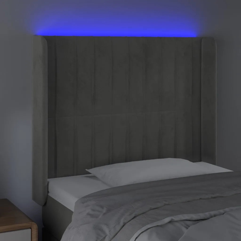 Testiera a LED Grigio Chiaro 83x16x118/128 cm in Velluto 3124316