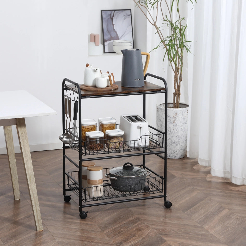 Carrello Portautensili da Cucina con 3 Ripiani e Ruote ¨C zephmum ¨C 60x38x85,5 cm Marrone