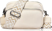Borsa da spalla per donna con cinturino regolabile e chiusura a zip, in pelle PU, colore beige