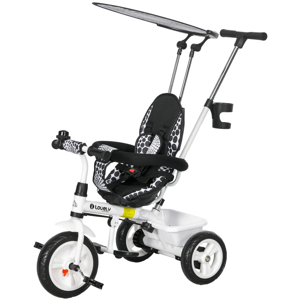 Triciclo 6 in 1 per Bambini ¨C Zephmum ¨C Bianco con Barra di Spinta e Cestino
