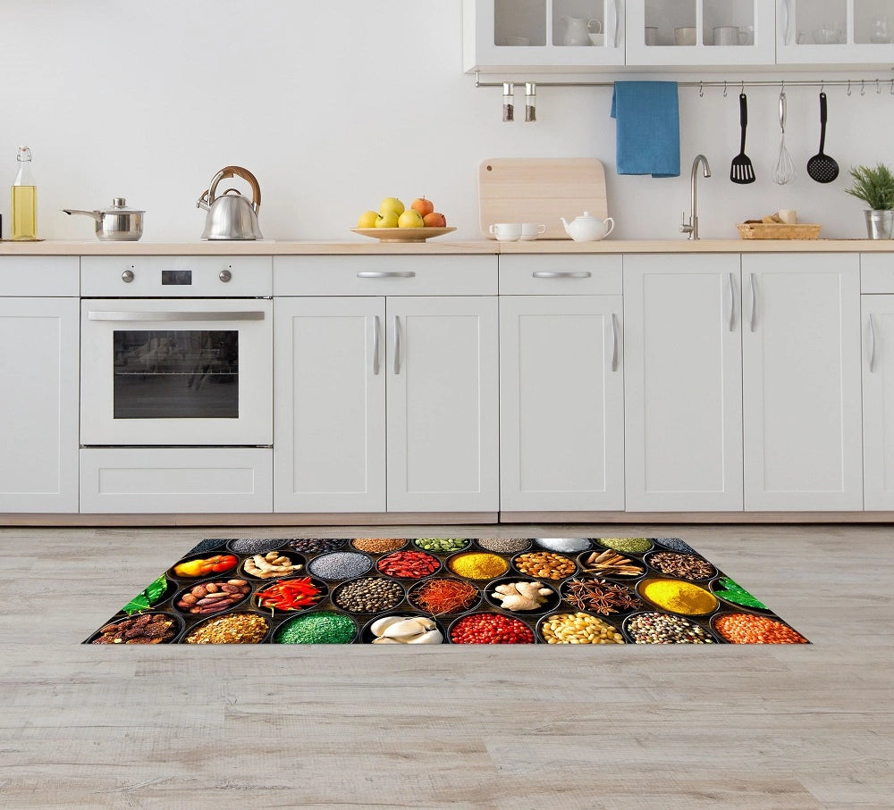 Tappeto Cucina Antiscivolo Made in Italy Passatoia Antimacchia Multiuso Corridoio Soggiorno Lavabile in Lavatrice - 50x100 - Vaso di spezie