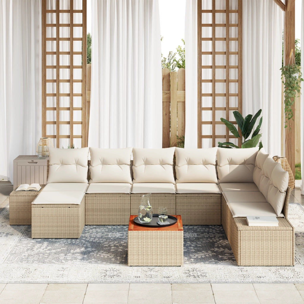 Set di Divani da Giardino con Cuscini Beige Polirattan Acacia