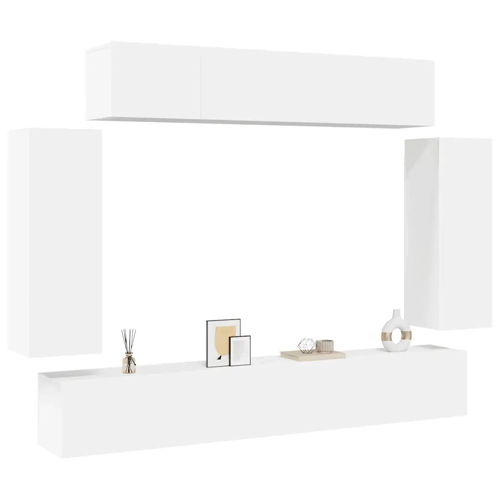 Set di Mobili Porta TV 6 pz-Credenza per TV Bianco in Legno Multistrato 111971
