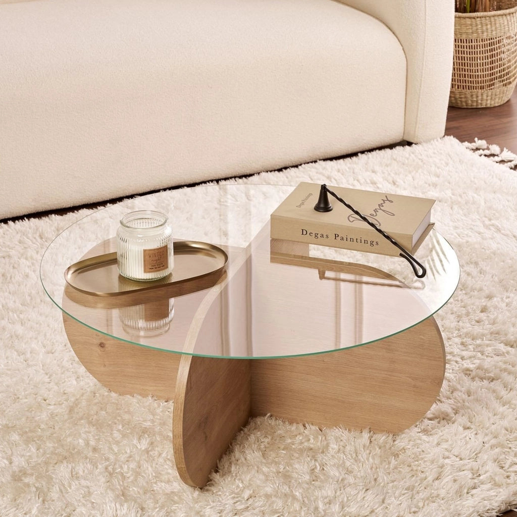 Cugnoli, Tavolino da Salotto Forma Rotondo, 75x75x35h cm Marrone Rovere