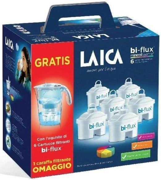 Laica J99601 Stream Line Caraffa Filtrante 2,3 L con 6 Filtri Bi-Flux Mineral Balance indicatore sostituzione colore Bianco