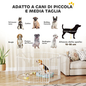 Recinto per Cani a 8 Pannelli Modulabili 61x3x75 cm con Chiusura Automatica in Acciaio e ABS Bianco
