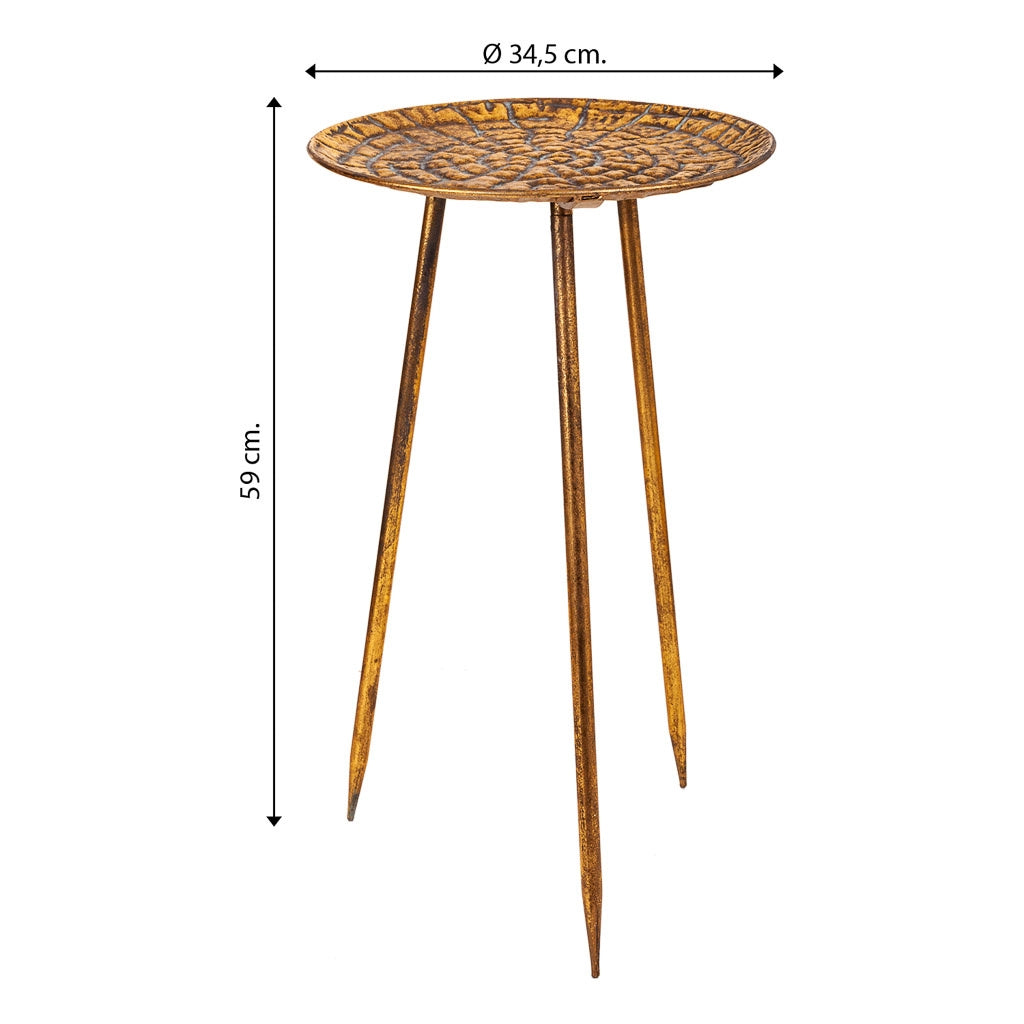 Tavolino angolare in metallo dorato 34,5x34,5x59h