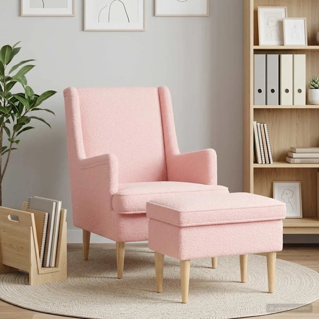 Poltrona con Ottomano 2 pz Rosa Bouclé 3418839