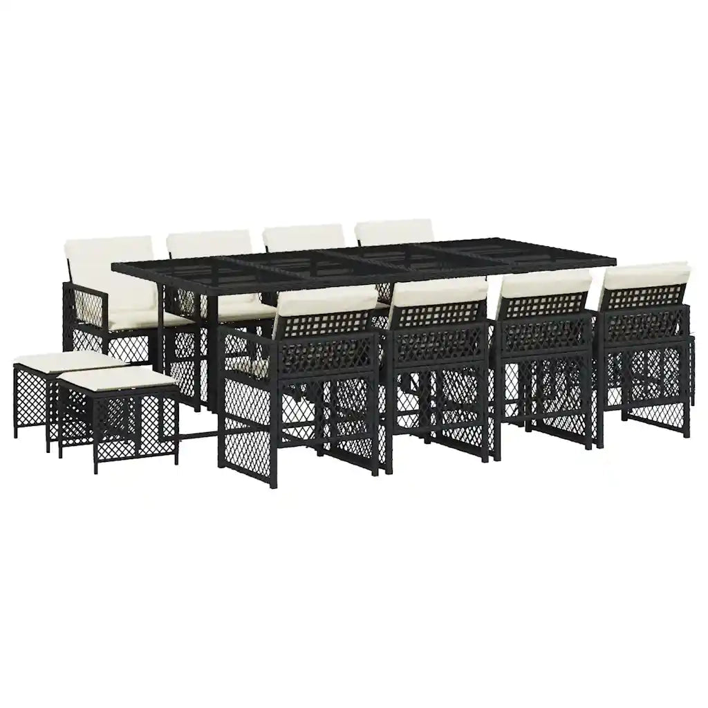 vidaXL Set da Pranzo da Giardino 13pz con Cuscini Nero in Polyrattan