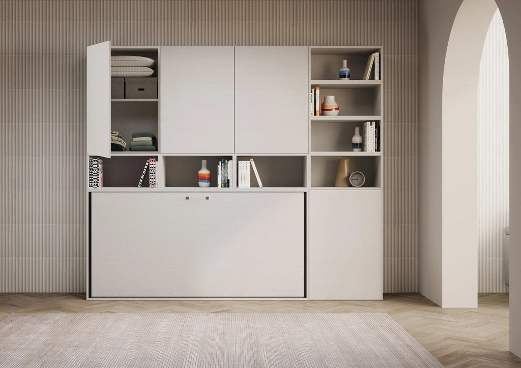 Letto Singolo a Scomparsa Composizione E Kando H226,7 Bianco Frassino con Materasso