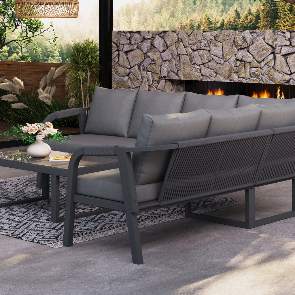 Set di mobili da giardino in posizione angolo pu¨° ospitare fino a 6 persone braccioli e schienali intrecciati tubi in acciaio zincato incluso divano angolare e tavolino da caff¨¨ colore: Grigio