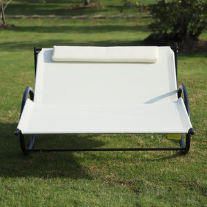 Lettino Prendisole a Dondolo 2 Posti da Giardino 140x200x88 cm in Metallo e Textilene Bianco Crema