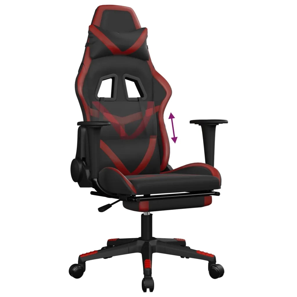 Sedia da Gaming | Sedia da e-sports con Poggiapiedi Nero e Rosso Vino in Similpelle
