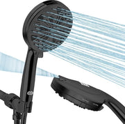 Douchekop con 10 tipi di getto, 5,1 pollici alta pressione doccia a mano con tubo (1,5 m tubo in acciaio inossidabile con valvola anti-ghiaccio) Integrazione di 2-modus Power Wash Spray (2,5 GPM, Nero)