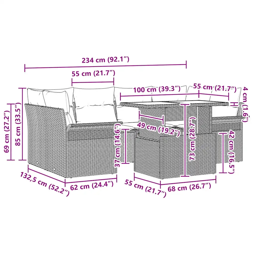 Set Divano da Giardino con cuscino 7 pcs Marrone Poly Rattan 3357031