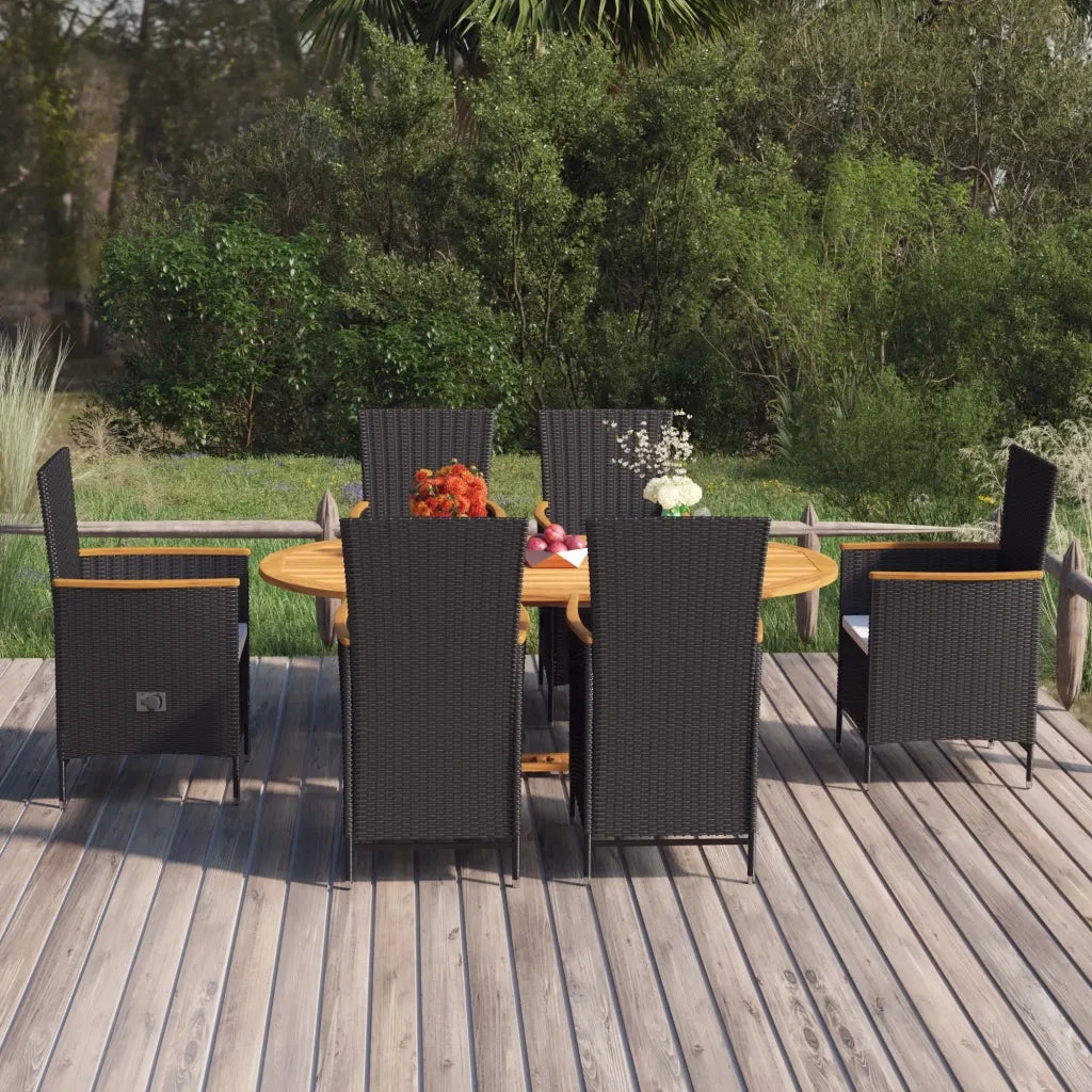 Set Mobili da Pranzo per Giardino 7 pz in Polyrattan Nero 3070766