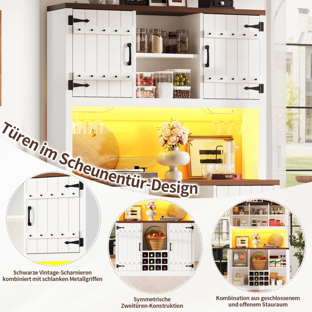 Armadio alto da cucina bianco con LED RGB e portabottiglie