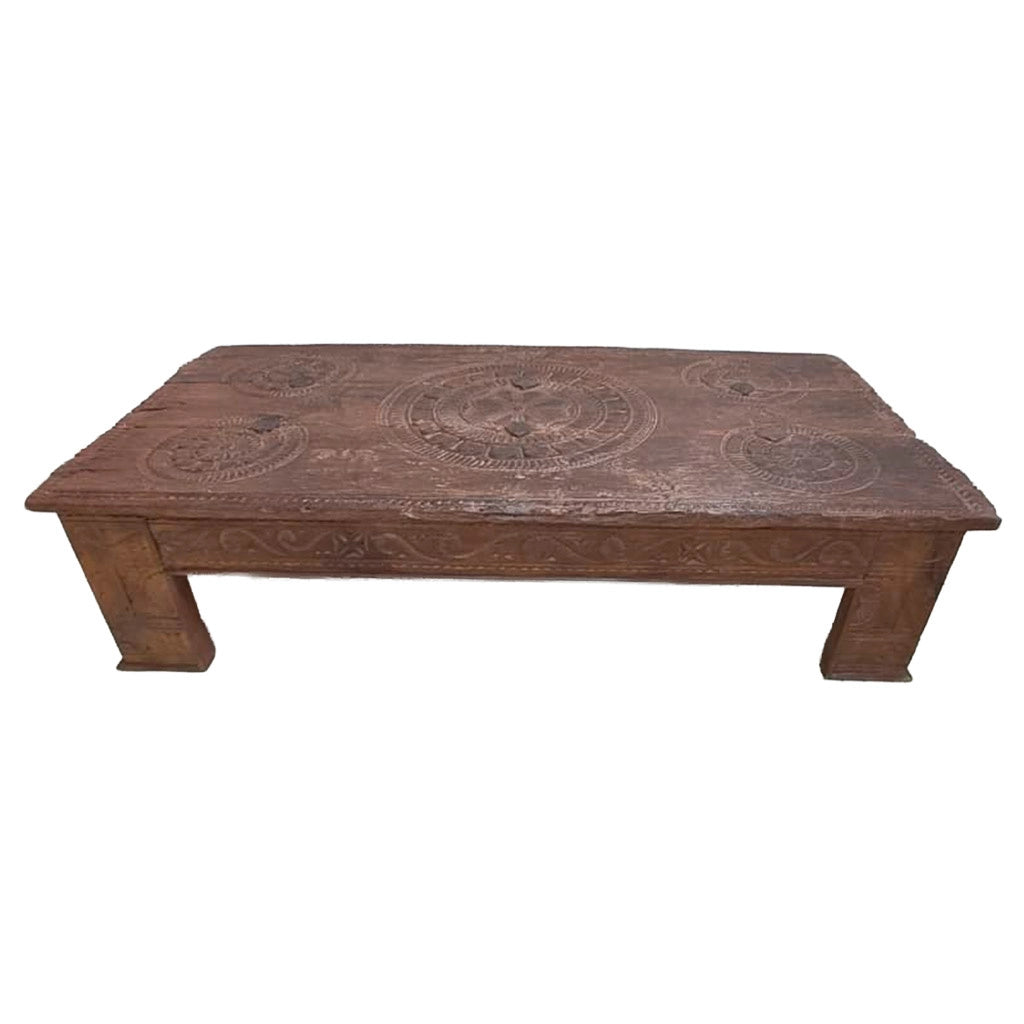 Tavolino in legno artigianale marrone 150x74x37h cm