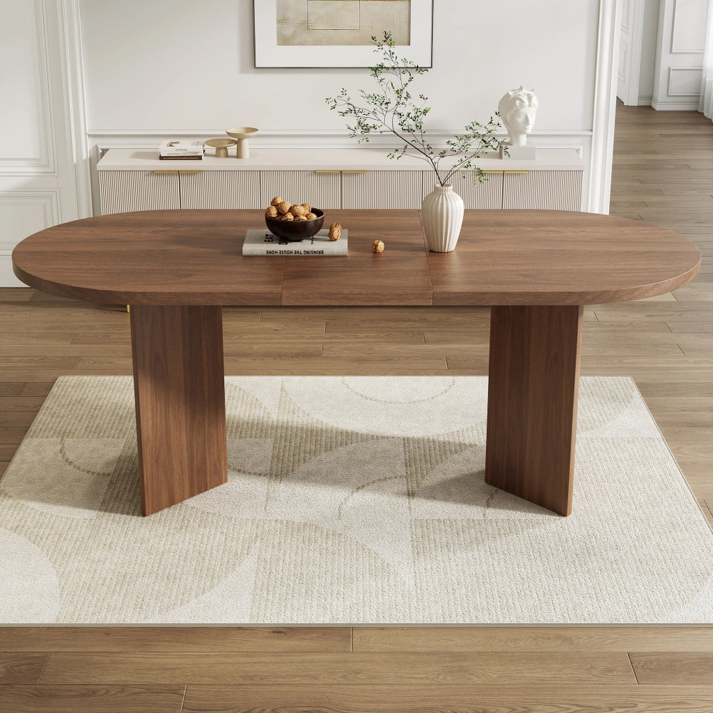 Tavolo da pranzo per 6-8 persone con piano spesso 18 mm e angoli arrotondati in MDF noce per sala da pranzo 160 × 80 cm