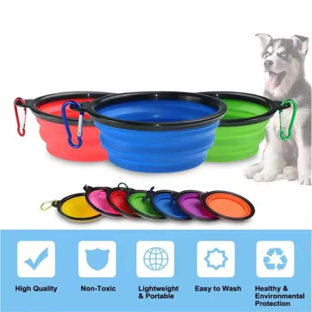 Ciotole per Cani da Viaggio 450 ml, Ciotola Pieghevole per Cani Acqua e Crocchette, Realizzata in Silicone Ciotola Portatile con Moschettone