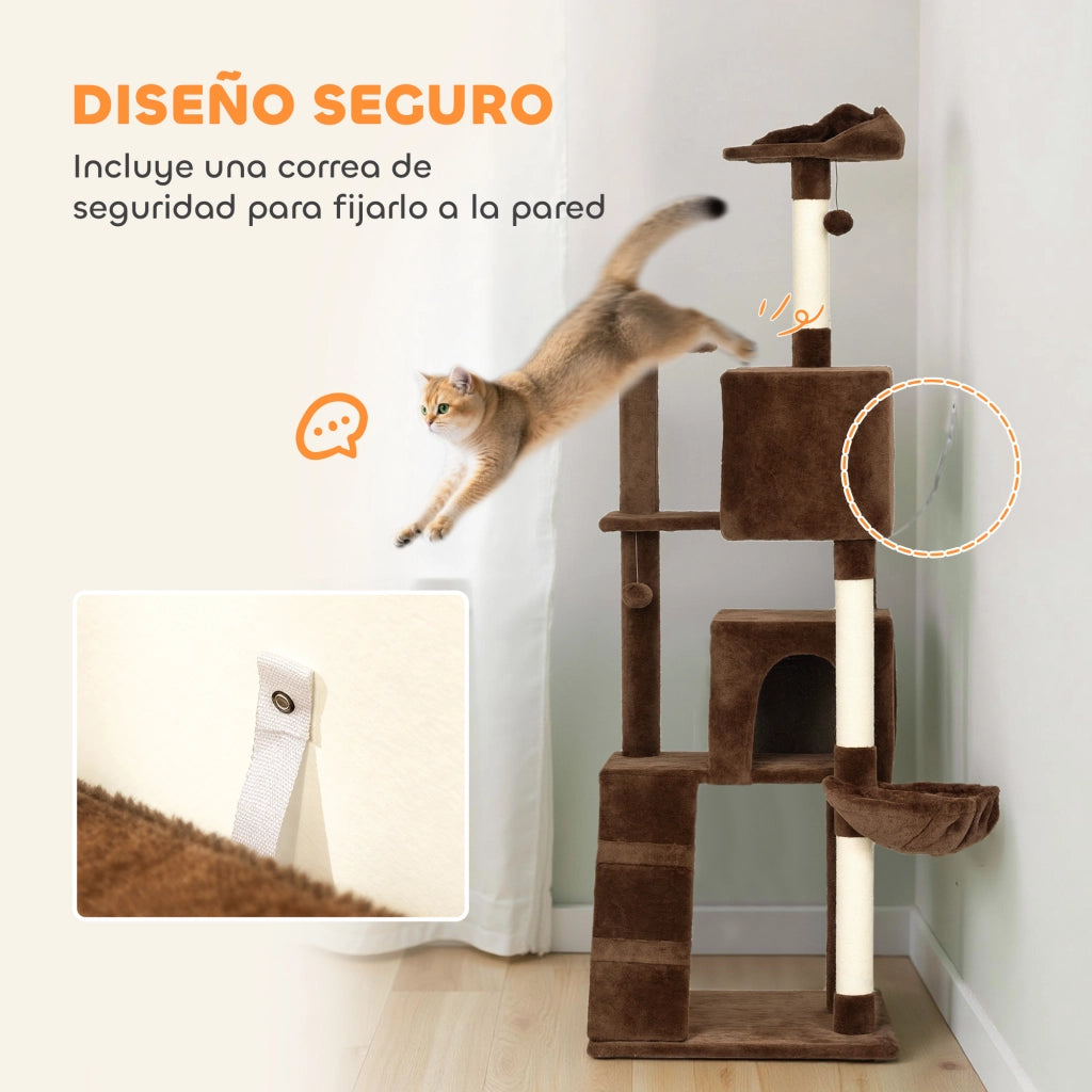Letto per gatti con piattaforme, cuscino, amaca e palo di sisal ¨C zephmum ¨C marrone, 180 cm
