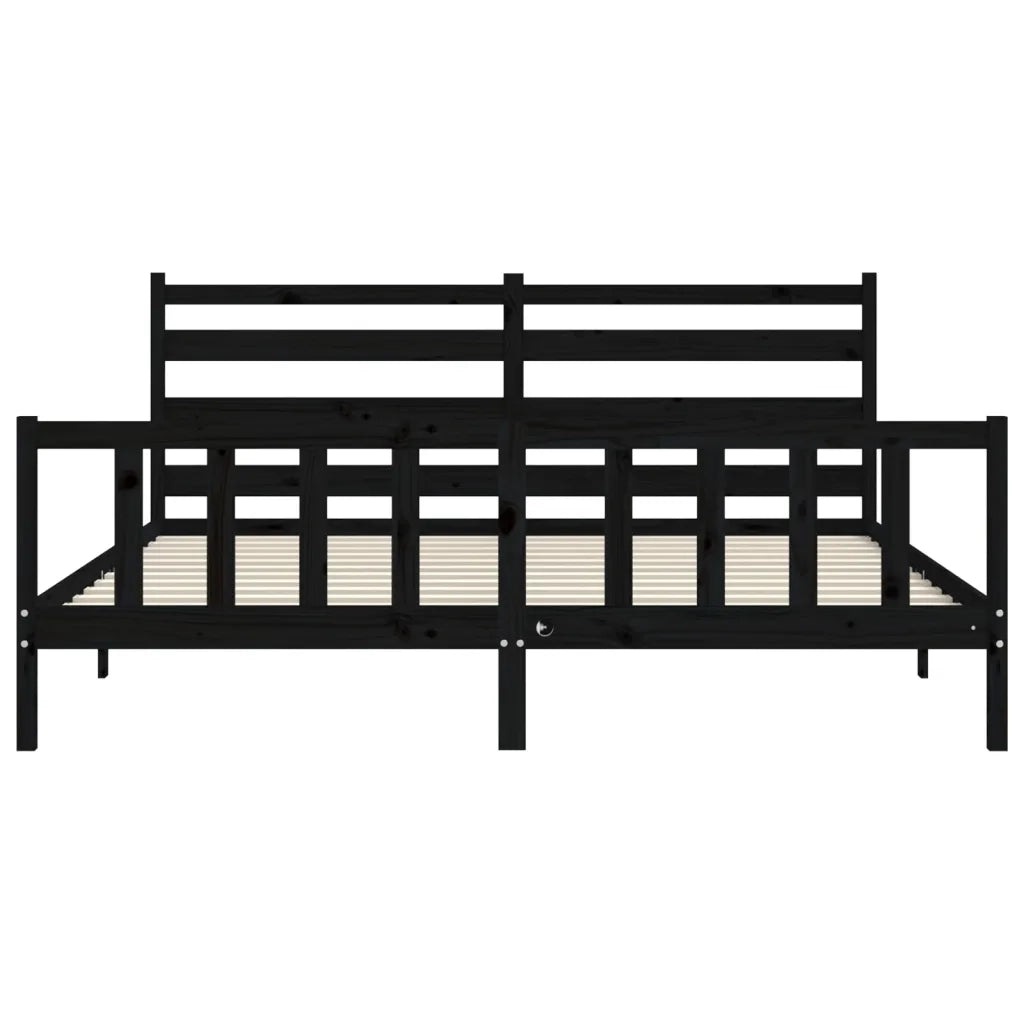 Giroletto con Testiera Nero 200x200 cm in Legno Massello 3192060