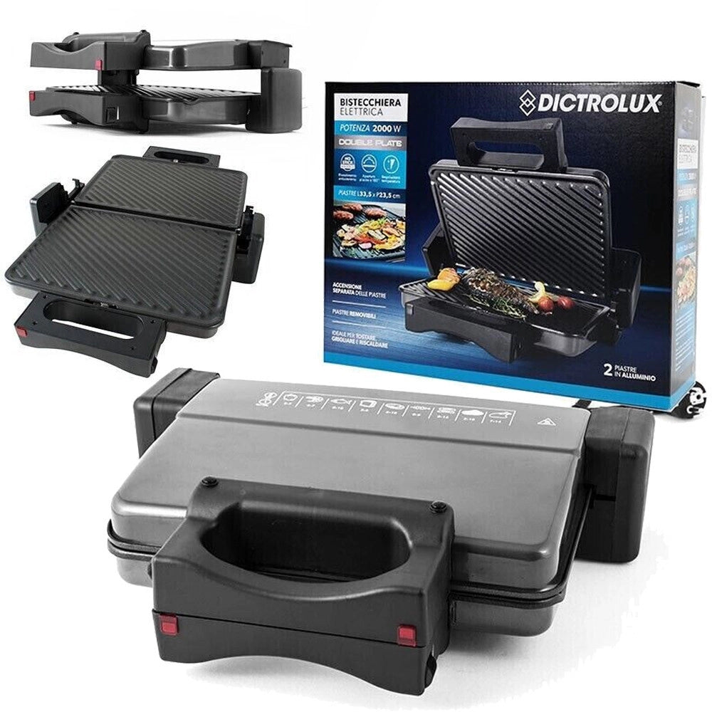 Trade Shop - Piastra Da Cucina Elettrica 2000w Con Doppia Piastra Antiaderente In Alluminio -