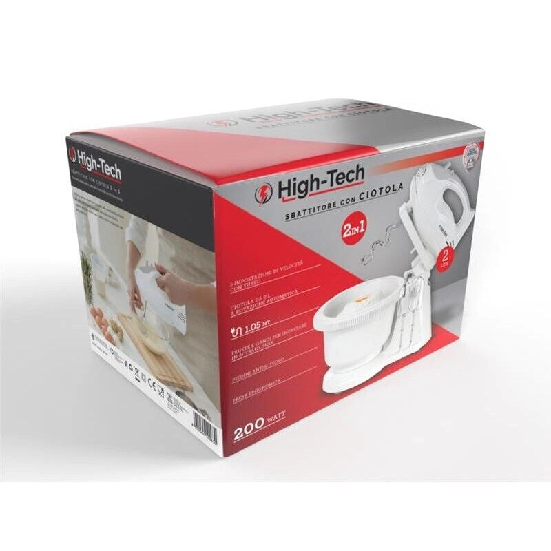HIGH-TECH SBATTITORE CON CIOTOLA 2 IN 1 200 WATT CAPIENZA 2 LT CON 5 VELOCITÀ