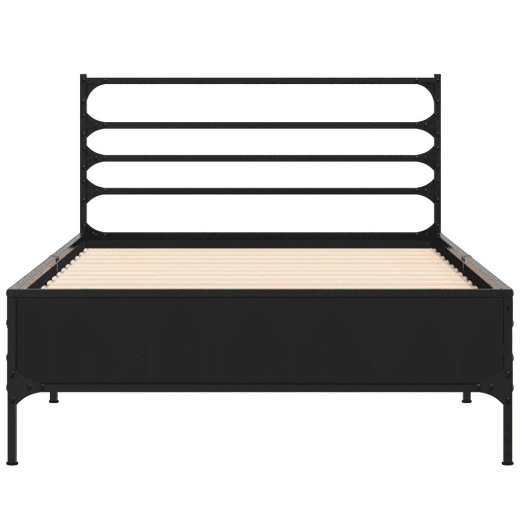 Giroletto Nero 90x200 cm in Legno Multistrato e Metallo 845582