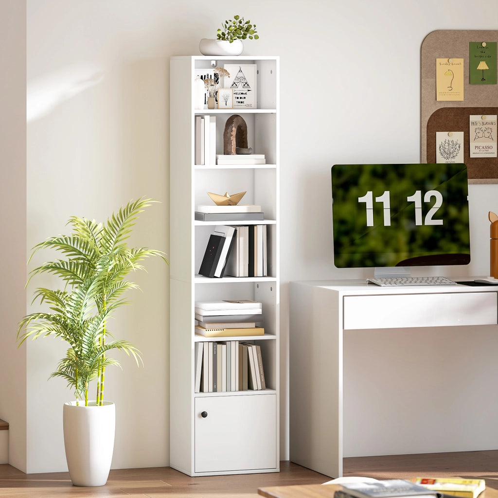 Libreria 7 Livelli Moderna con Ripiani Aperti e Ante ¨C Minimal ¨C 40x30x180 cm Bianco