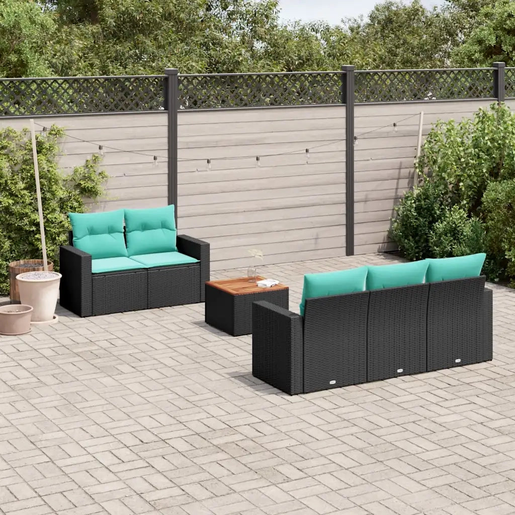 Set Divani da Giardino 6 pz con Cuscini Nero in Polyrattan