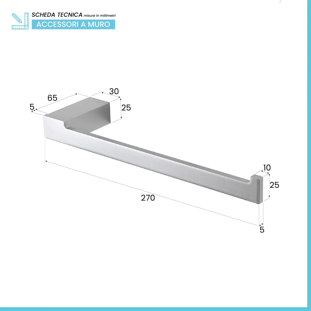 Porta salviette da muro L 35 cm in alluminio argento Sky