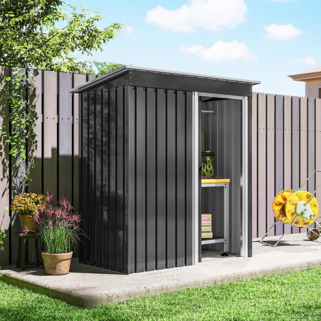 Casetta Attrezzi da Giardino 1.16 mq in Acciaio Zincato 163x89x182 cm Nero