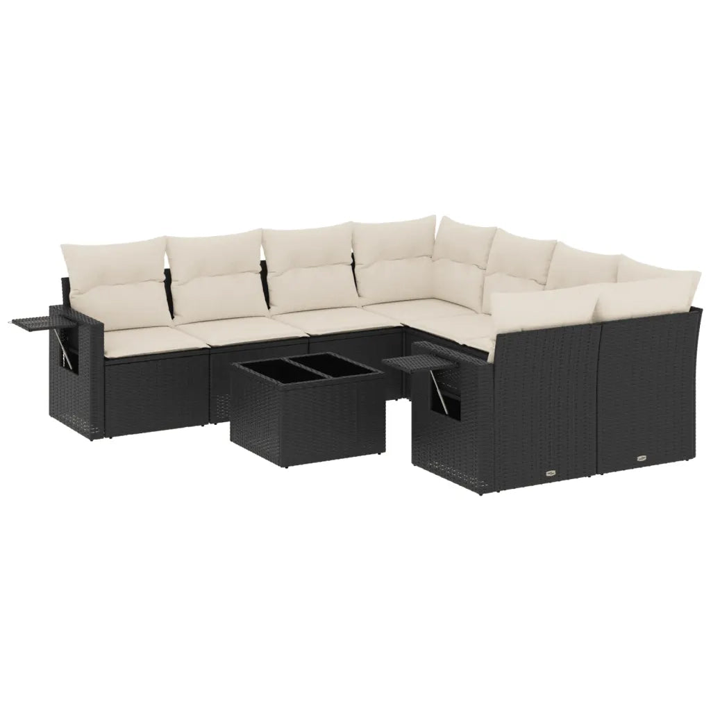 Set Divani da Giardino 9 pz con Cuscini Nero in Polyrattan 3219955