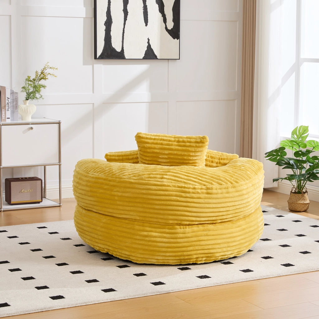 Fauteuil sacco in velluto a coste con schienale alto e braccioli, comodo per soggiorno e camera giallo senape