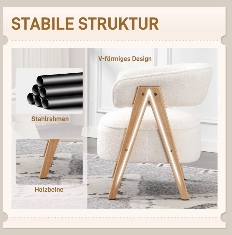 Poltrona moderna in poliestere con gambe in legno – Bianca