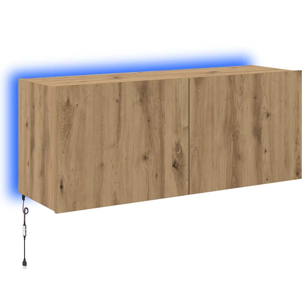 Mobile TV da parete con LED Rovere artigianale 100 x 35 x 41 cm 886251